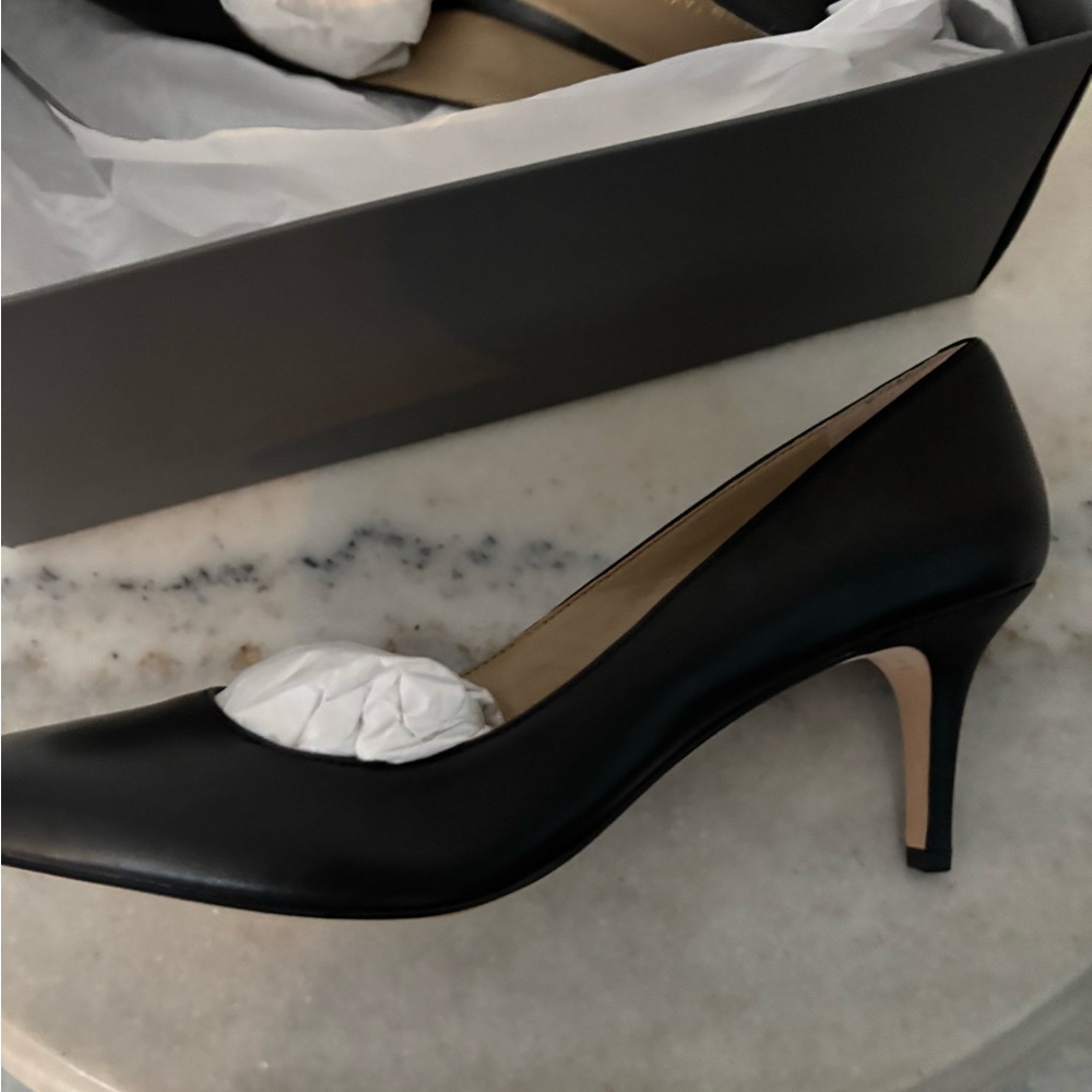 Ann Taylor Black Pointed-Toe Mid Heel Pumps